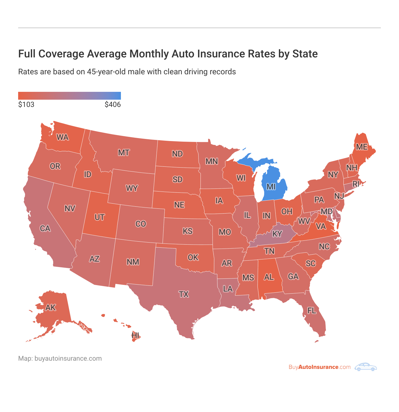 Full Coverage Average Monthly Auto Insurance Rates by State