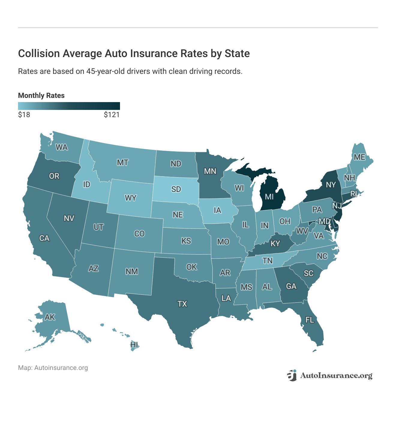 <h3>Collision Average Auto Insurance Rates by State</h3>