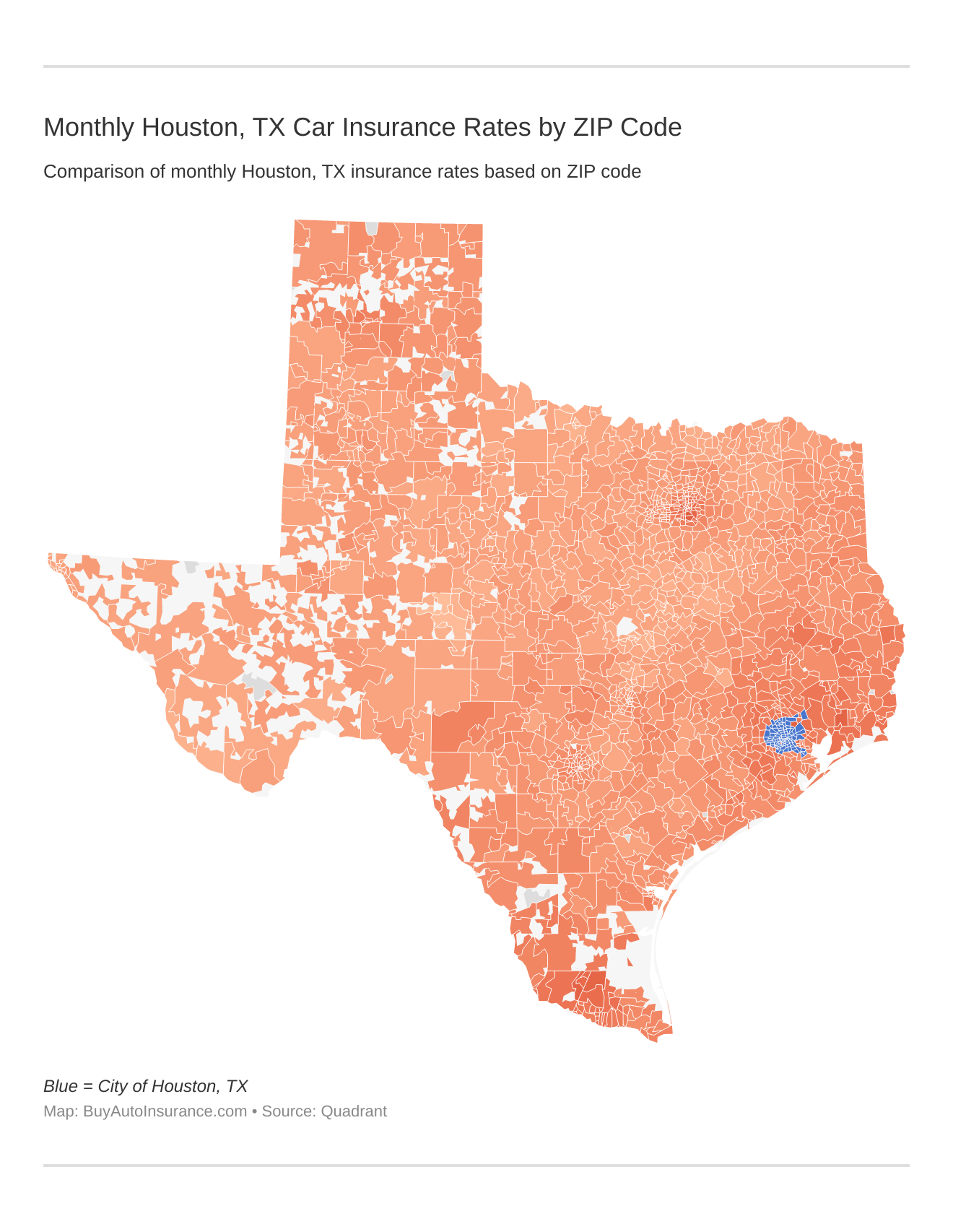 Monthly Houston, TX Car Insurance Rates by ZIP Code