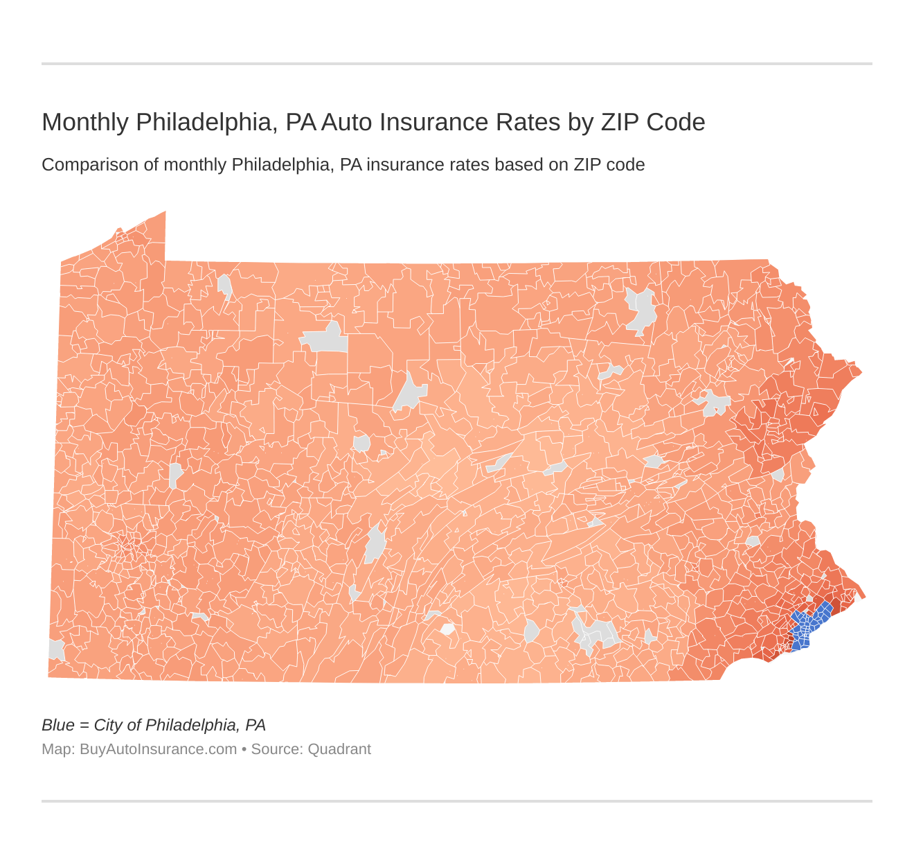 Monthly Philadelphia, PA Auto Insurance Rates by ZIP Code